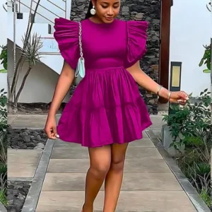 Lantern Sleeve Short Dress