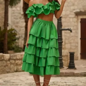 Ruffle Skirt With Sexy High Split