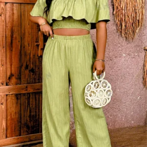 Elastic Top And Wide-Leg Pants Two-Piece Set.