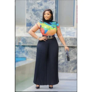 Floral Mesh Top and Pleated LONG Pant Set