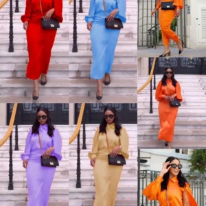 Casual Split Long Sleeve Top And Midi Skirt Set.